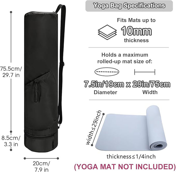 Cryotex Yoga Mat Bag, Full Zip Cargo Yoga Mat Carrier Bag with Drawstring Water Bottle Pocket and Bottom Wet Pocket