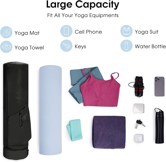 Cryotex Yoga Mat Bag, Full Zip Cargo Yoga Mat Carrier Bag with Drawstring Water Bottle Pocket and Bottom Wet Pocket