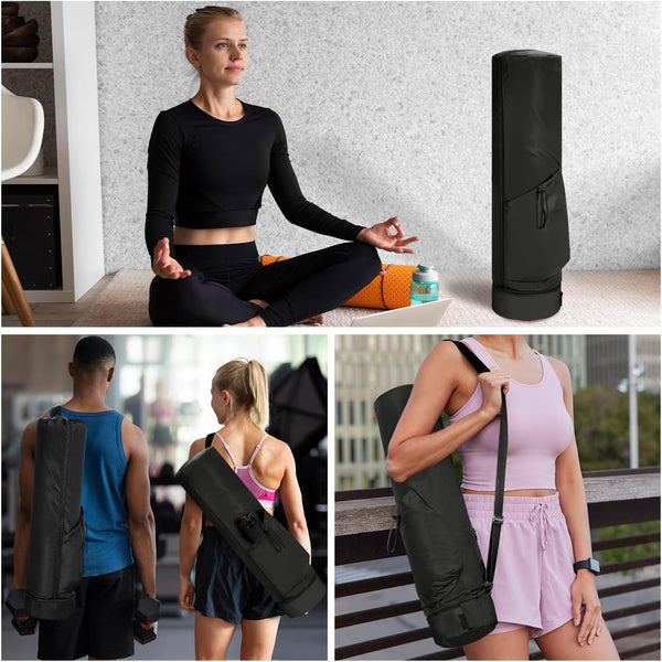 Cryotex Yoga Mat Bag, Full Zip Cargo Yoga Mat Carrier Bag with Drawstring Water Bottle Pocket and Bottom Wet Pocket