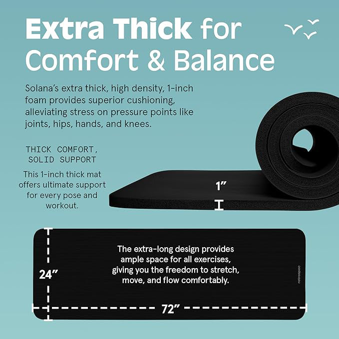 Cryotex Yoga Mat 1" Thick With Nylon Carry Strap for Men & Women