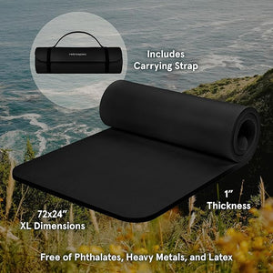 Cryotex Yoga Mat 1" Thick With Nylon Carry Strap for Men & Women