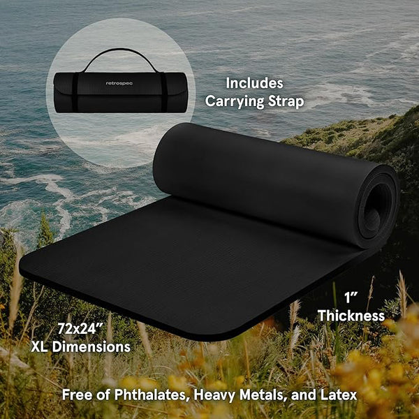 Cryotex Yoga Mat 1" Thick With Nylon Carry Strap for Men & Women