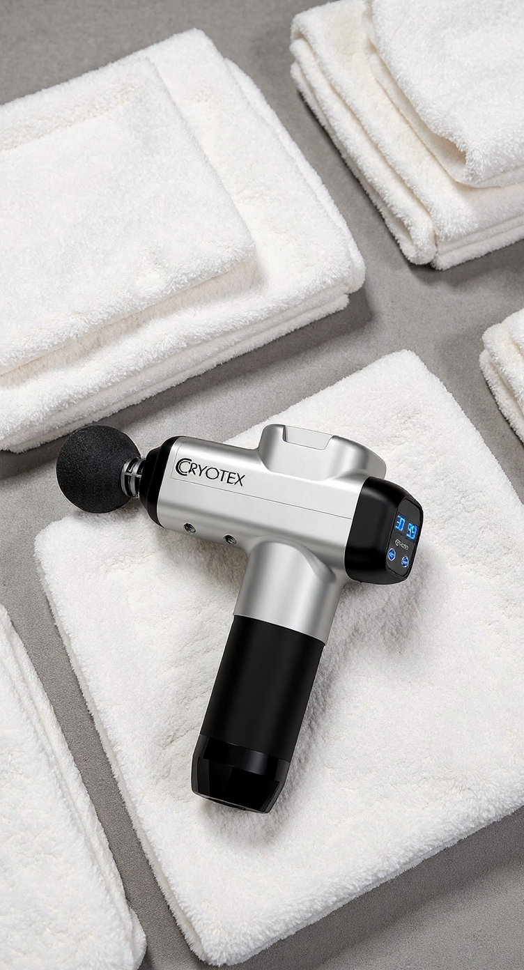 Cryotex 2-in-1 Massage Gun Bundle with 8 Premium Turkish Towels – Deep Tissue Percussion Massager Gift Set for Pain Relief & Relaxation