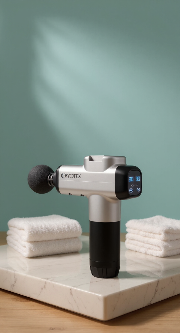 Cryotex 2-in-1 Massage Gun Bundle with 8 Premium Turkish Towels – Deep Tissue Percussion Massager Gift Set for Pain Relief & Relaxation