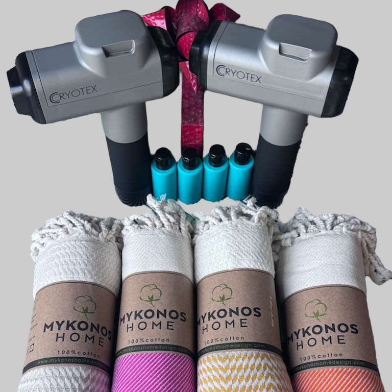 Cryotex Dual Massage Gun Set with 8 Turkish Towels – Deep Tissue Muscle Recovery & Holiday Gift Bundle