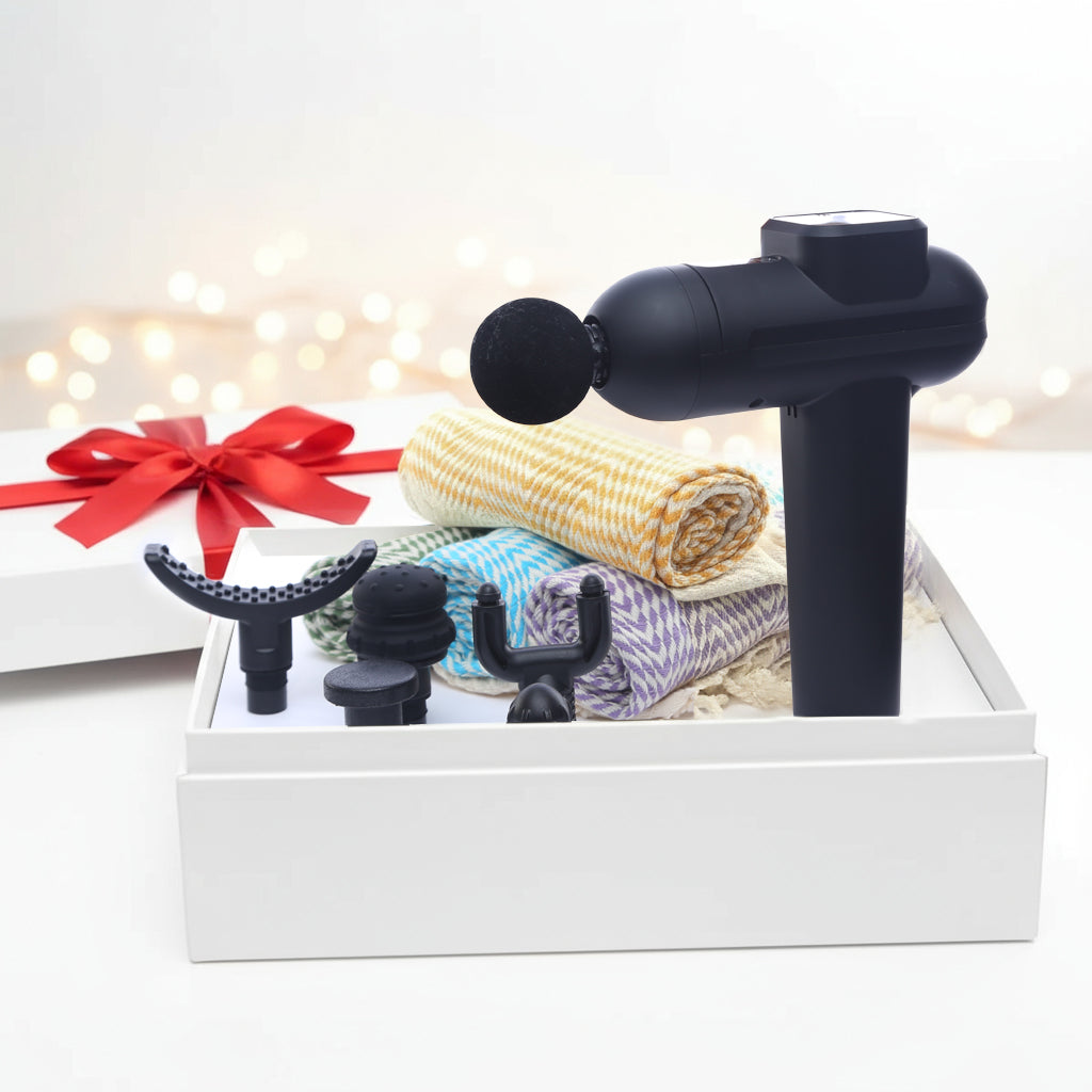 Cryotex Massage Gun Wellness Set Black  +  4 Turkish Towels