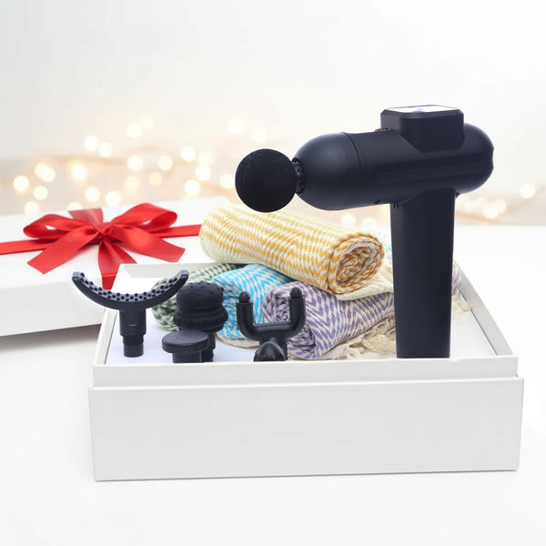 Cryotex Massage Gun Wellness Set Black  +  4 Turkish Towels
