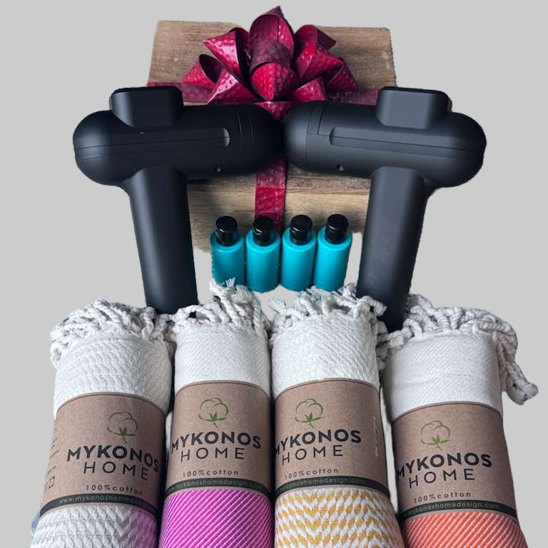 Cryotex Massage Gun Bundle for Couples – 2 Massage Guns + 8 Turkish Towels for Full-Body Relaxation and Wellness at Home